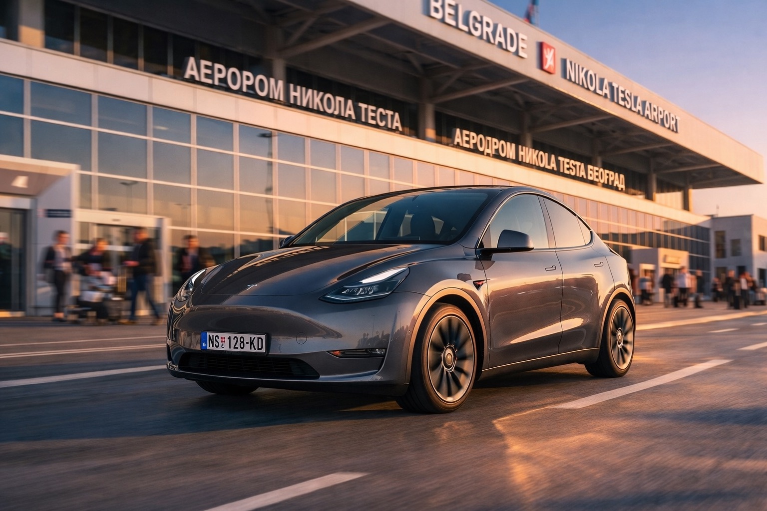Tesla Model Y at Belgrade Nikola Tesla Airport